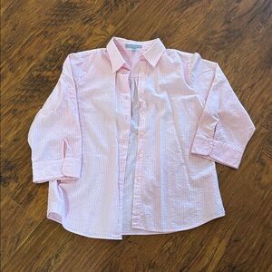 FOXCROFT shaped fit taylor 3/4 sleeve pinpoint shirt size 10 100% cotton pretty!